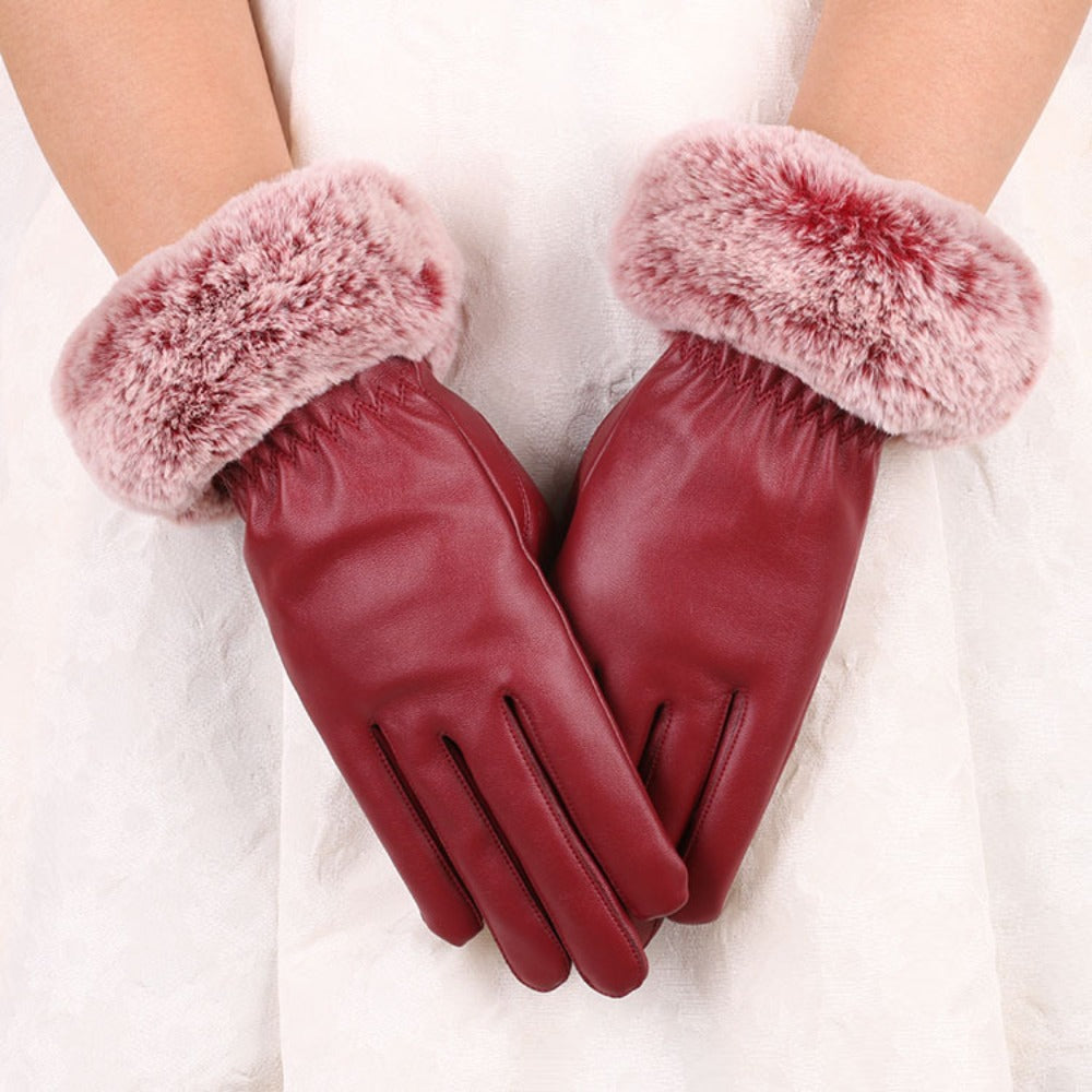 Blausasc Fur Lined Cotton Blend Leather Gloves