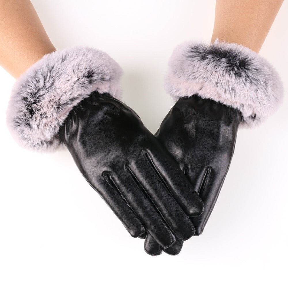 Blausasc Fur Lined Cotton Blend Leather Gloves