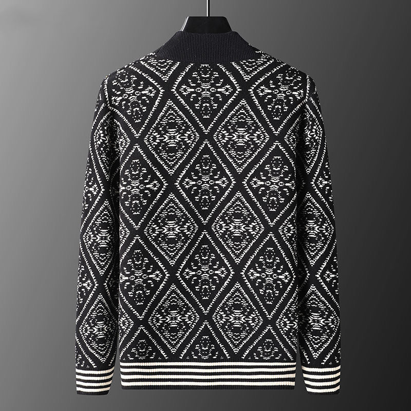 Bourgemo Wool Blend Geometric Diamond Cardigan