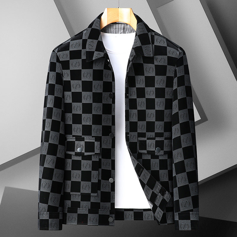 Zarpre Checkered Cotton Lapel Jacket