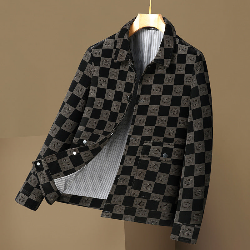 Zarpre Checkered Cotton Lapel Jacket