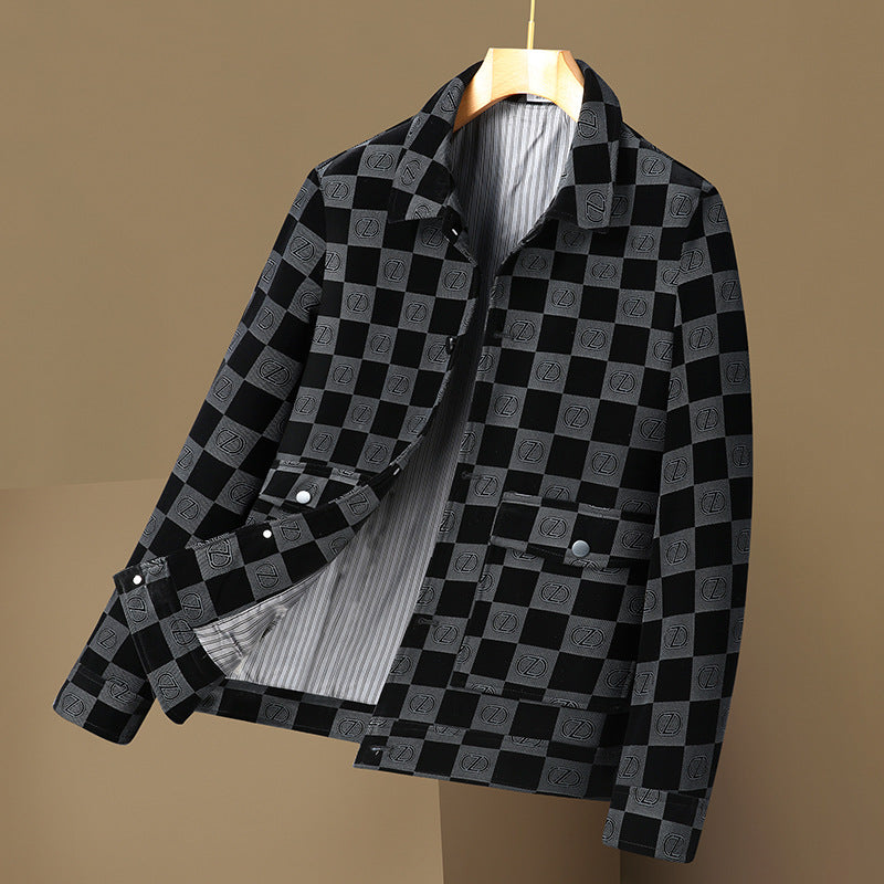 Zarpre Checkered Cotton Lapel Jacket