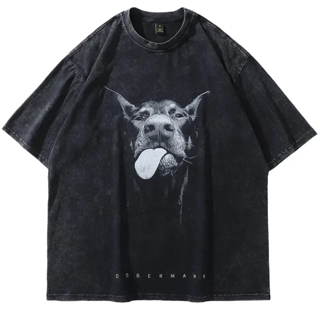 Doberman Graphic Washed Oversized Tee