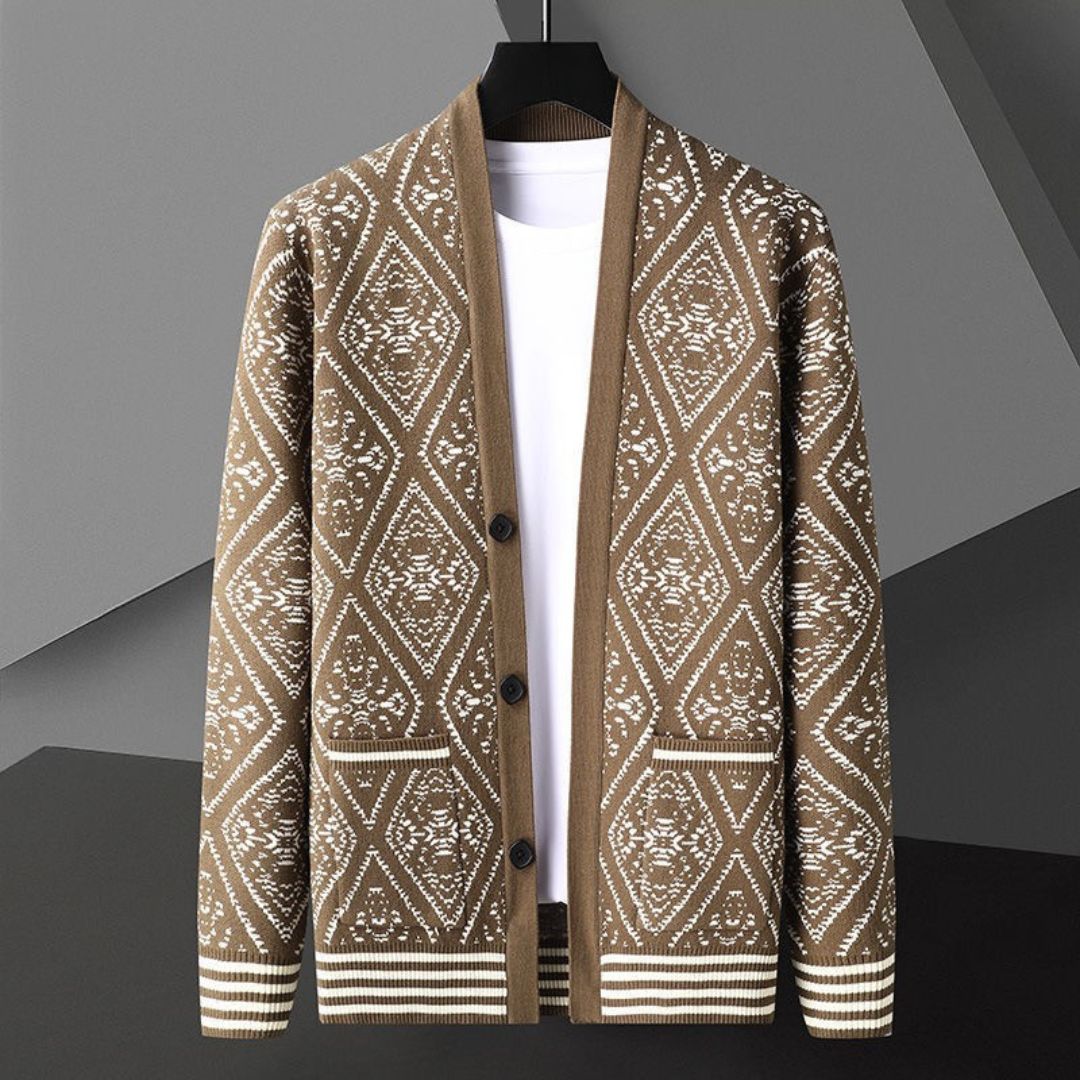 Bourgemo Wool Blend Geometric Diamond Cardigan