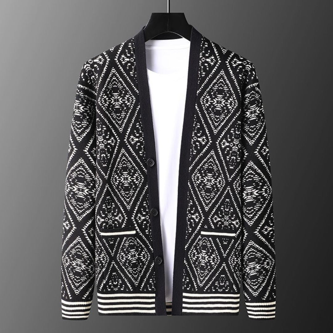 Bourgemo Wool Blend Geometric Diamond Cardigan