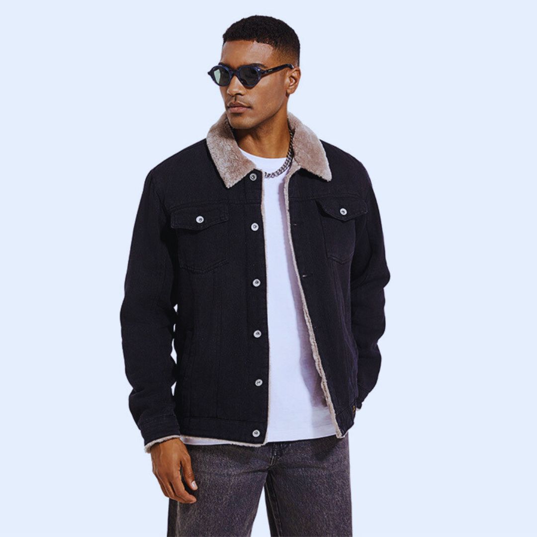 Rivetea Pure Cotton Fur Lined Denim Jacket