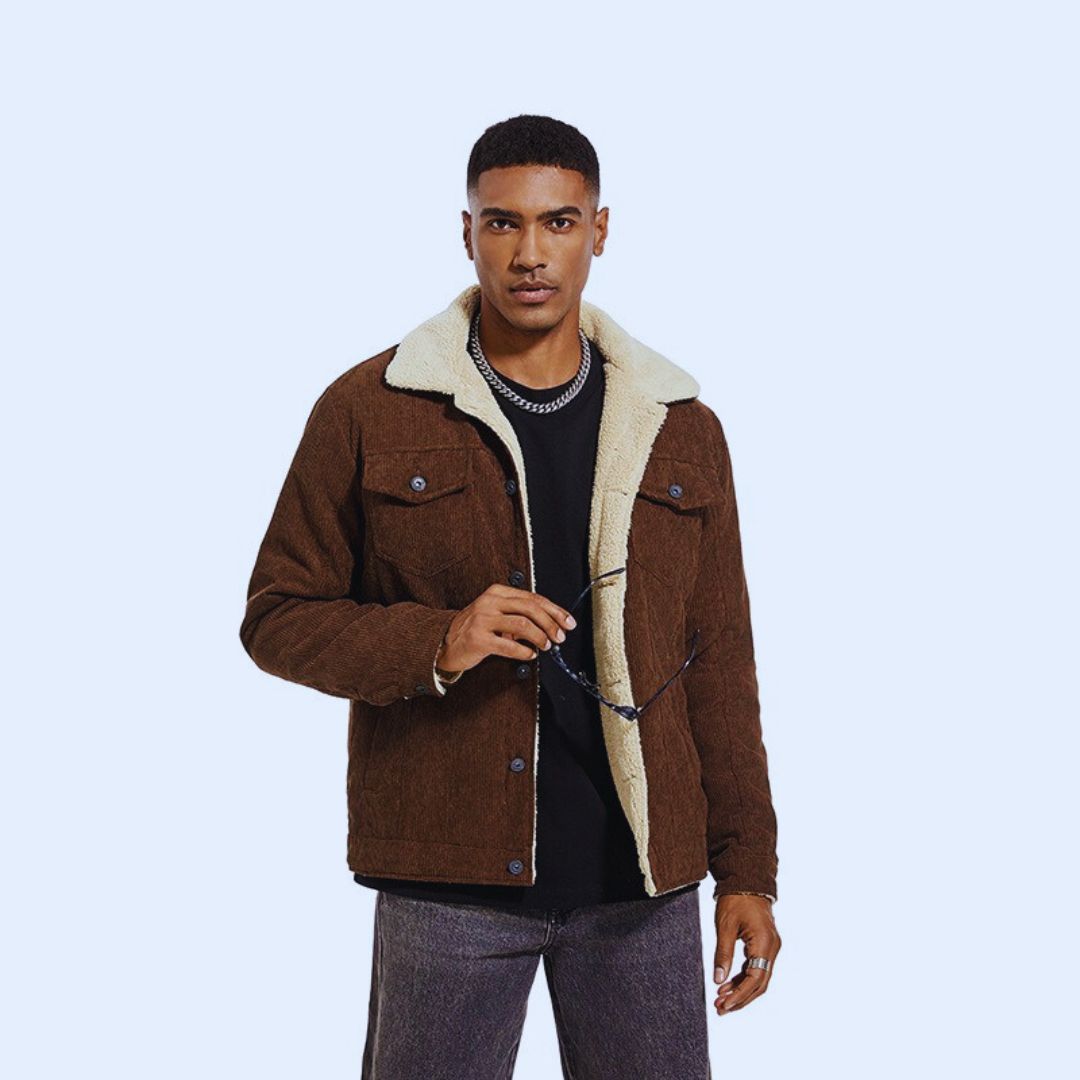 Tournet Men's Fur Lined Corduroy Cotton Jacket