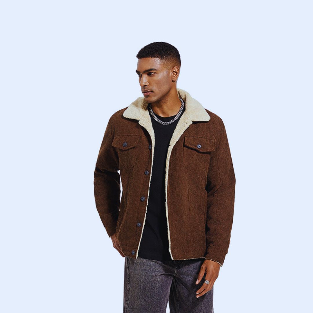 Tournet Men's Fur Lined Corduroy Cotton Jacket