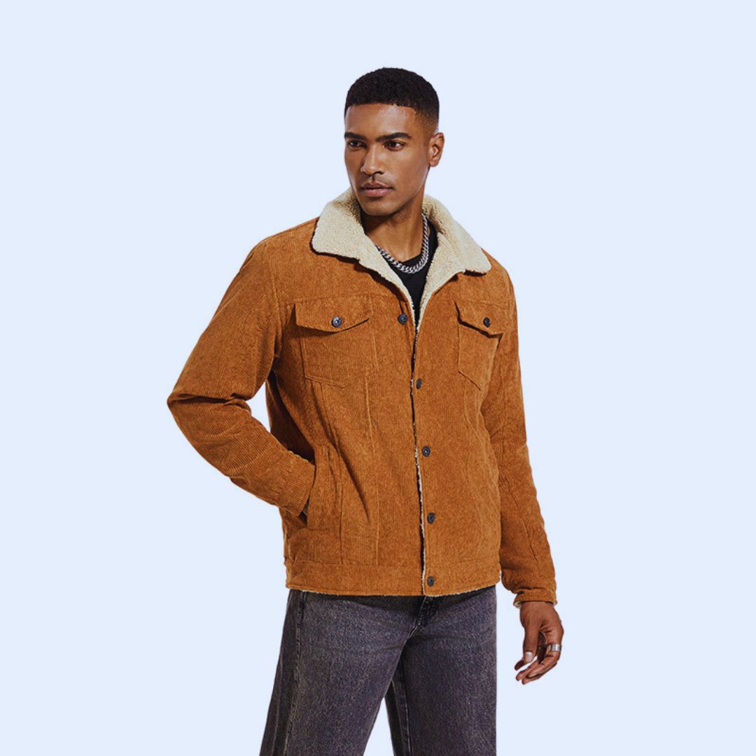 Tournet Men's Fur Lined Corduroy Cotton Jacket