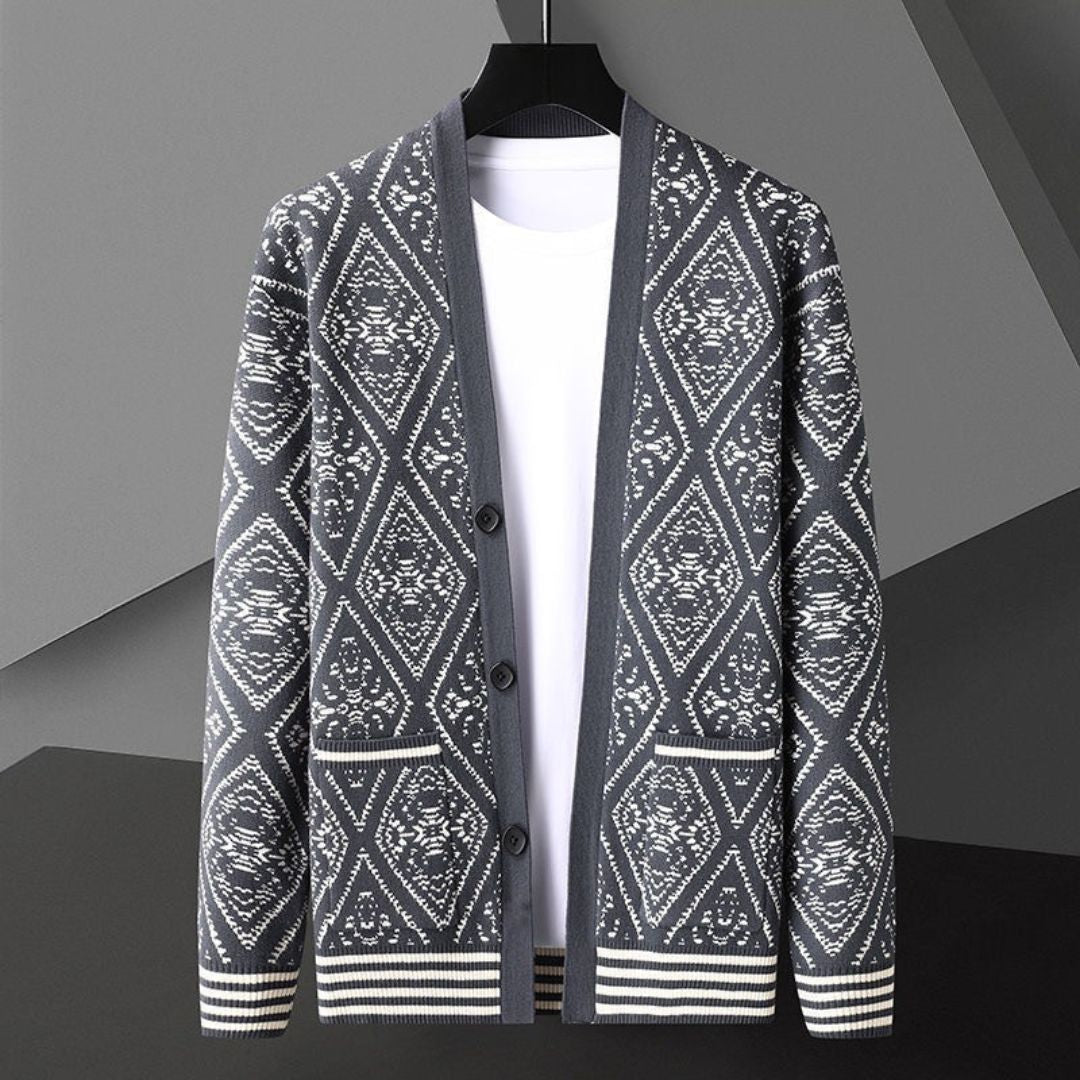 Bourgemo Wool Blend Geometric Diamond Cardigan