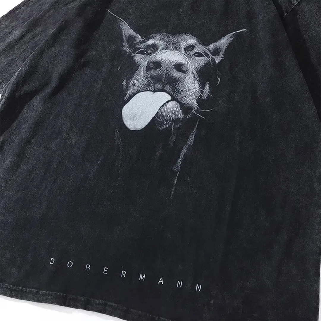 Doberman Graphic Washed Oversized Tee