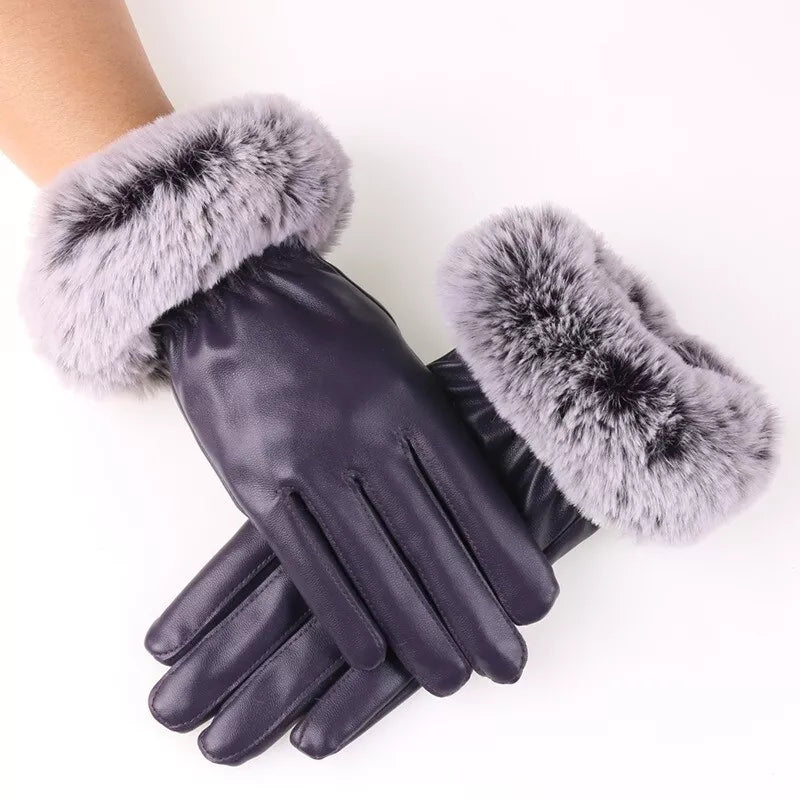 Blausasc Fur Lined Cotton Blend Leather Gloves