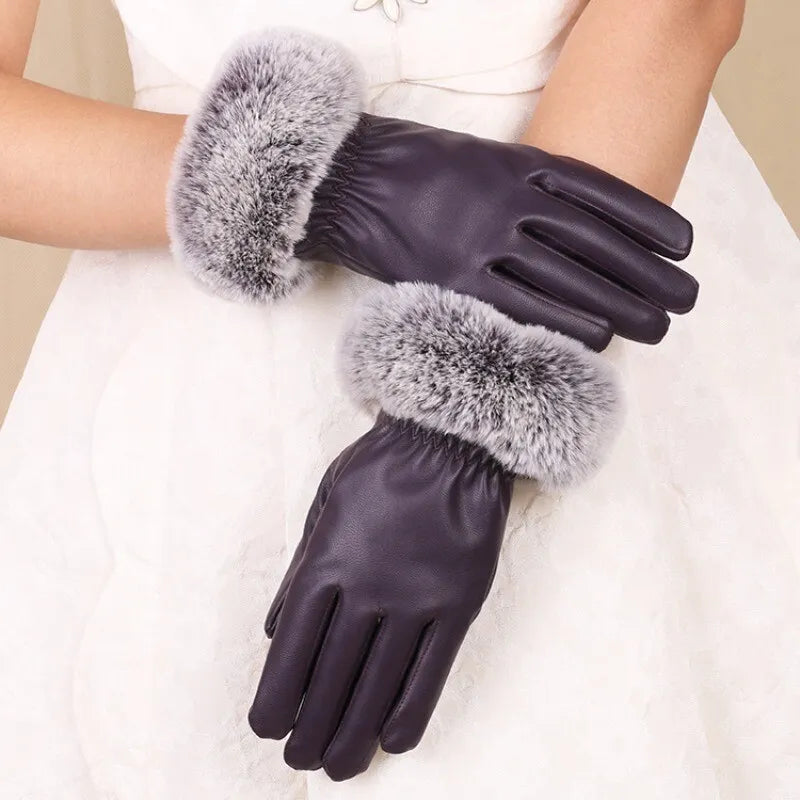 Blausasc Fur Lined Cotton Blend Leather Gloves