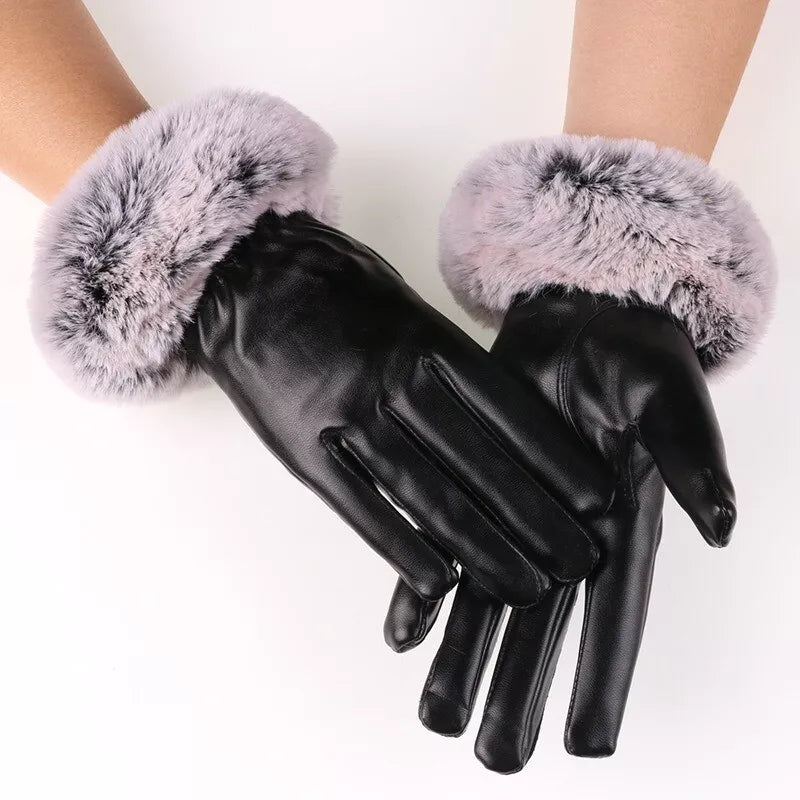 Blausasc Fur Lined Cotton Blend Leather Gloves