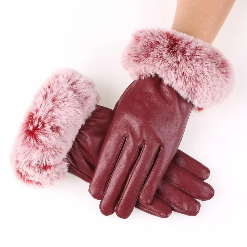 Blausasc Fur Lined Cotton Blend Leather Gloves