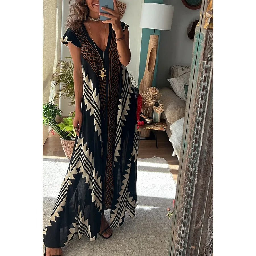 Monaco Allure | Ethnic Print A-Line Maxi Dress