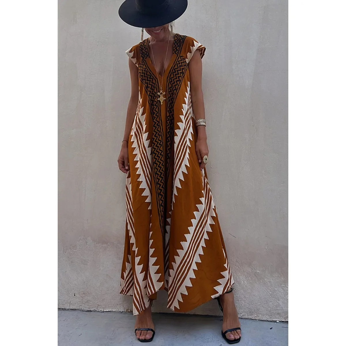 Monaco Allure | Ethnic Print A-Line Maxi Dress