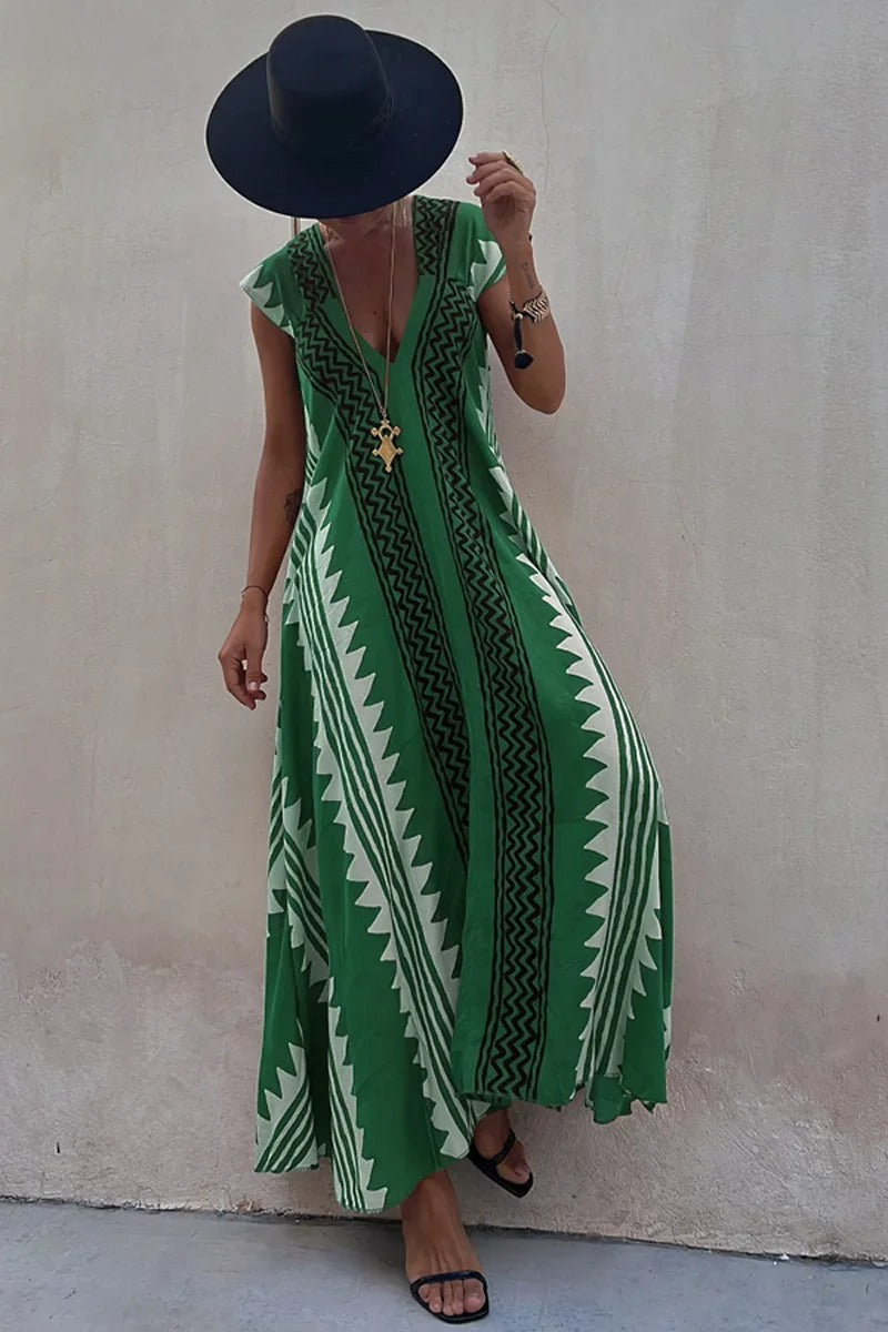 Monaco Allure | Ethnic Print A-Line Maxi Dress