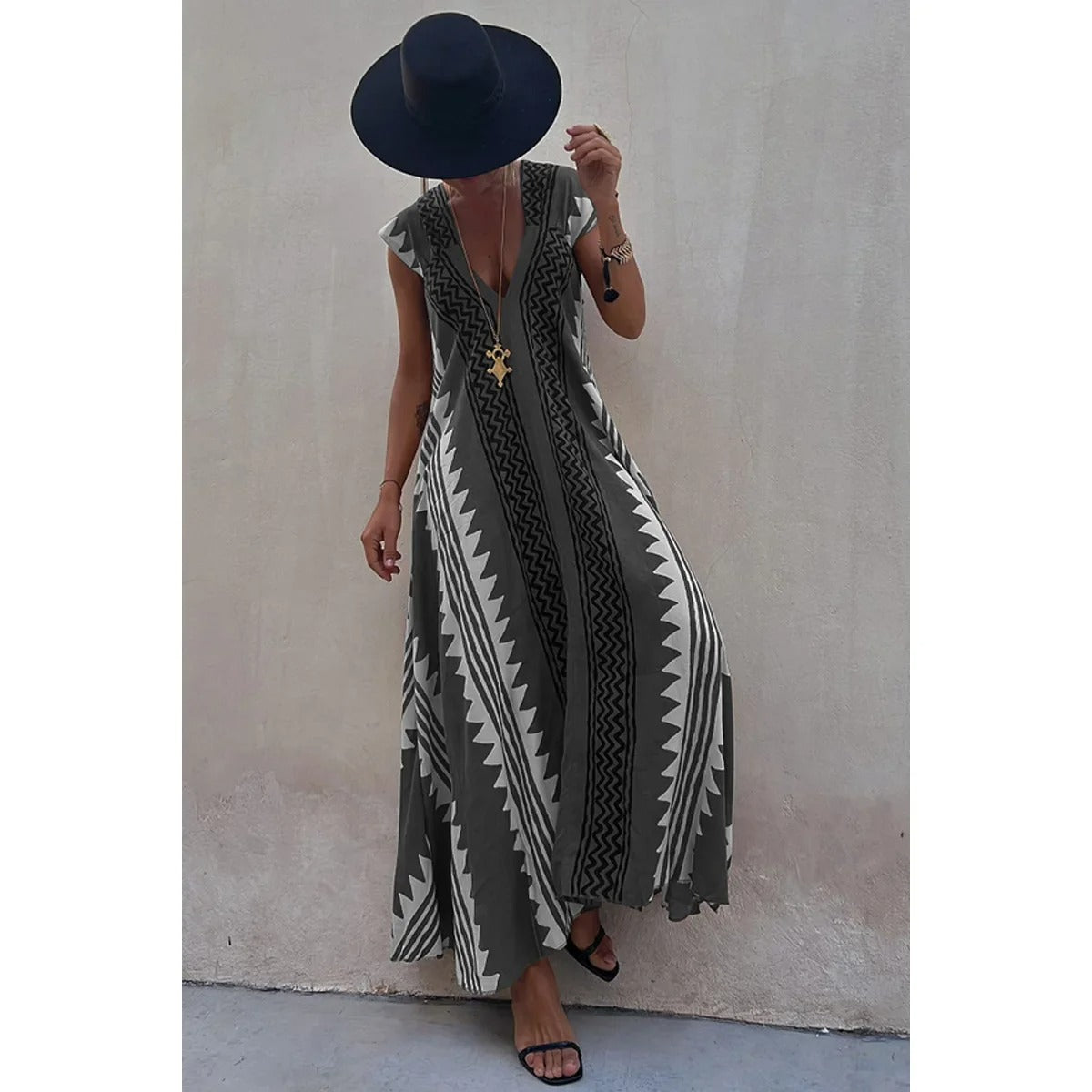 Monaco Allure | Ethnic Print A-Line Maxi Dress