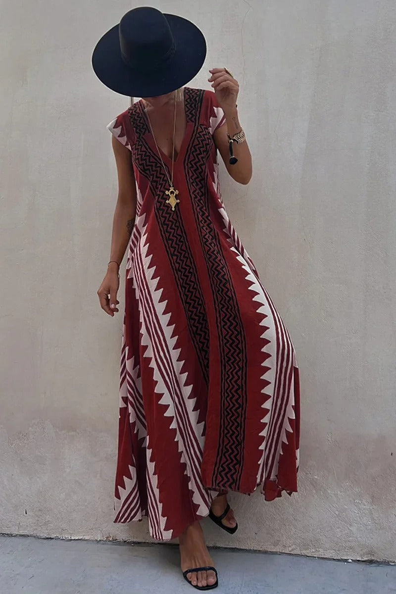 Monaco Allure | Ethnic Print A-Line Maxi Dress